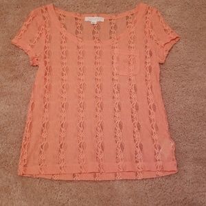 Peach Lacy Short Sleeve Top